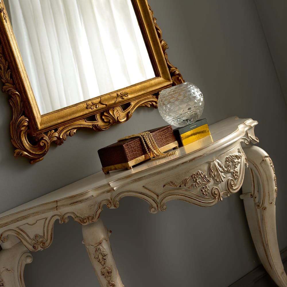 Sidqa Ivory Console and Antique Gold Mirror Set