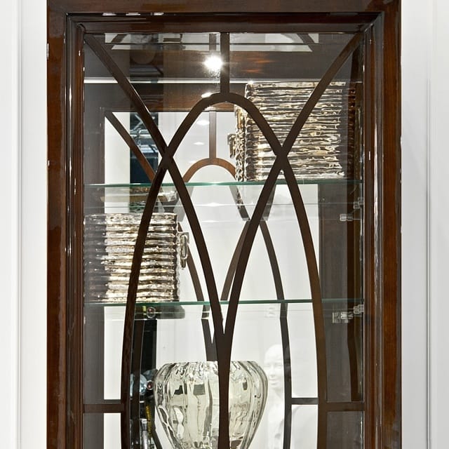 Brown Display Cabinet with Glass Shelves and Mahogany Feet