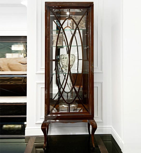 Brown Display Cabinet with Glass Shelves and Mahogany Feet