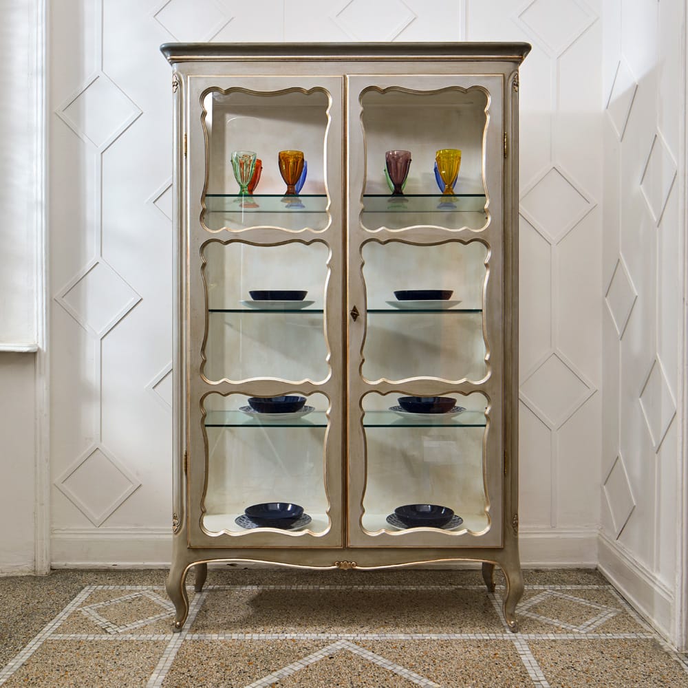 Beige French Finish Display Cabinet with Glass Shelves