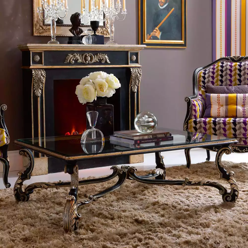 Sidqa Black and Gold Glass-Top Coffee Table