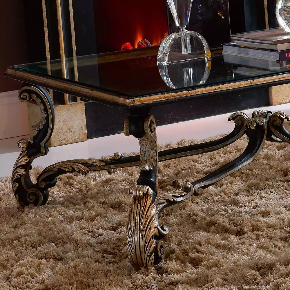 Sidqa Black and Gold Glass-Top Coffee Table