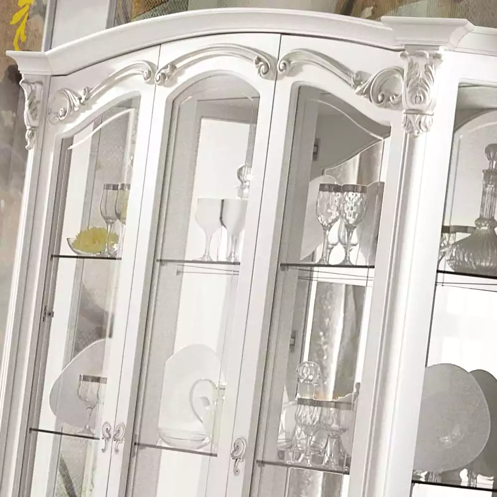 White Grand Display Cabinet with Carved Details