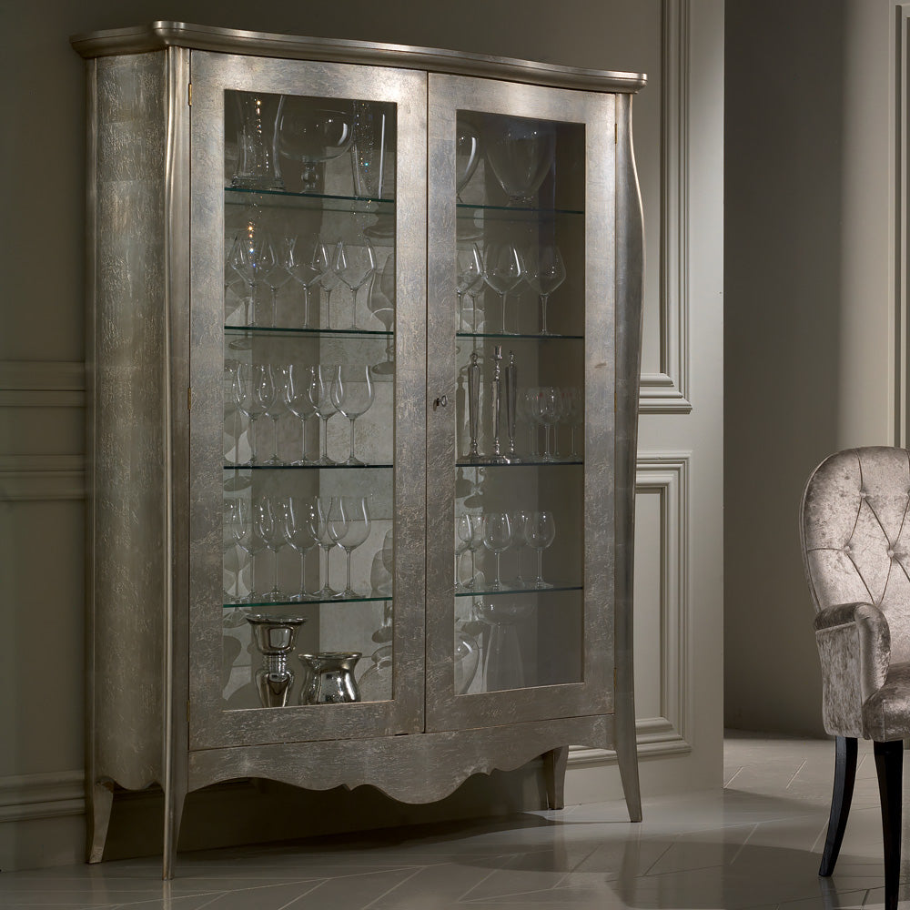 Modern Glossy Display Cabinet with Silver Detailing