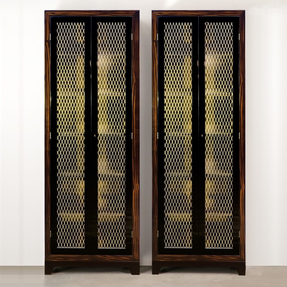 Brown Display Cabinet with Steel Mesh Doors