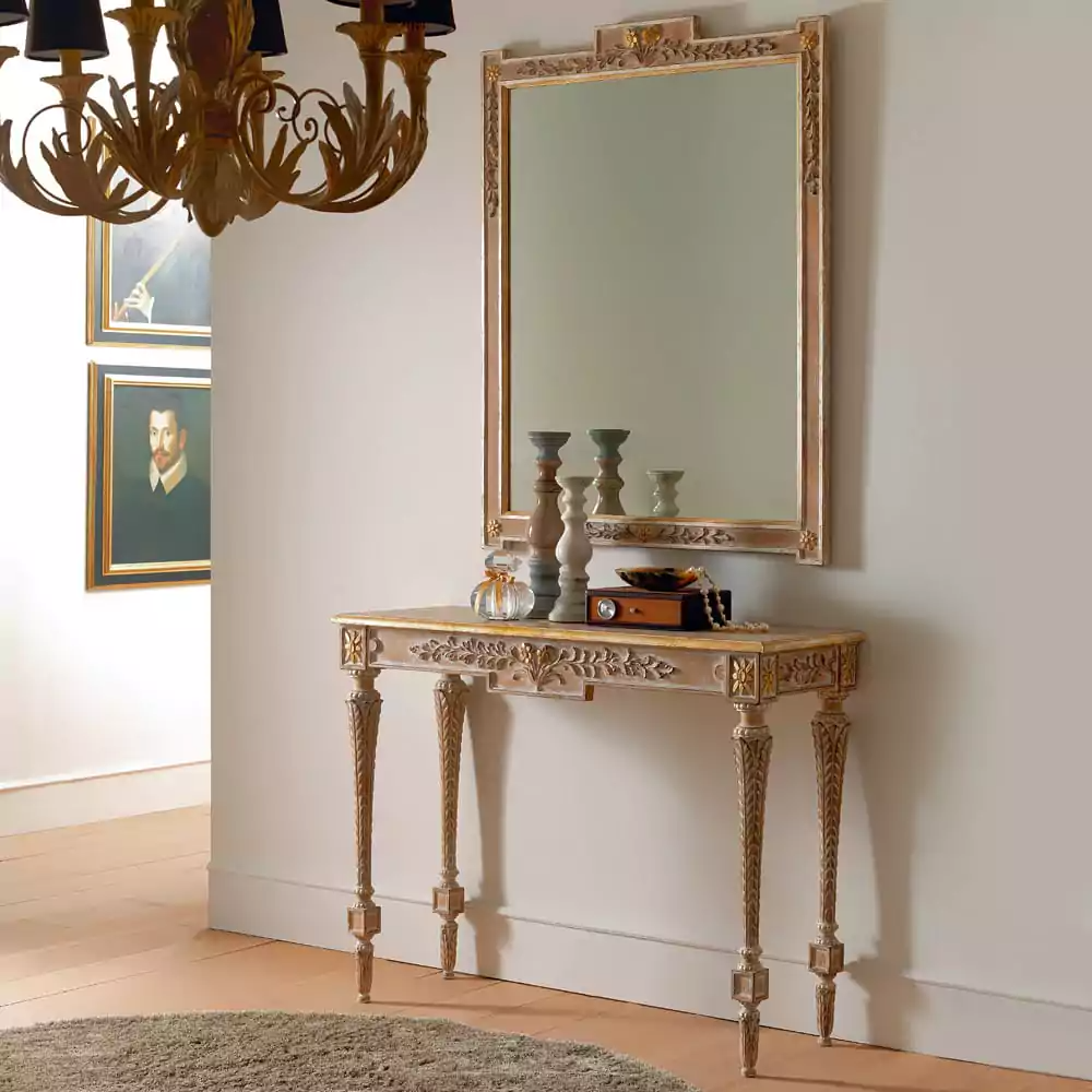 Sidqa Sandy French Finish Console and Rectangular Mirror Set