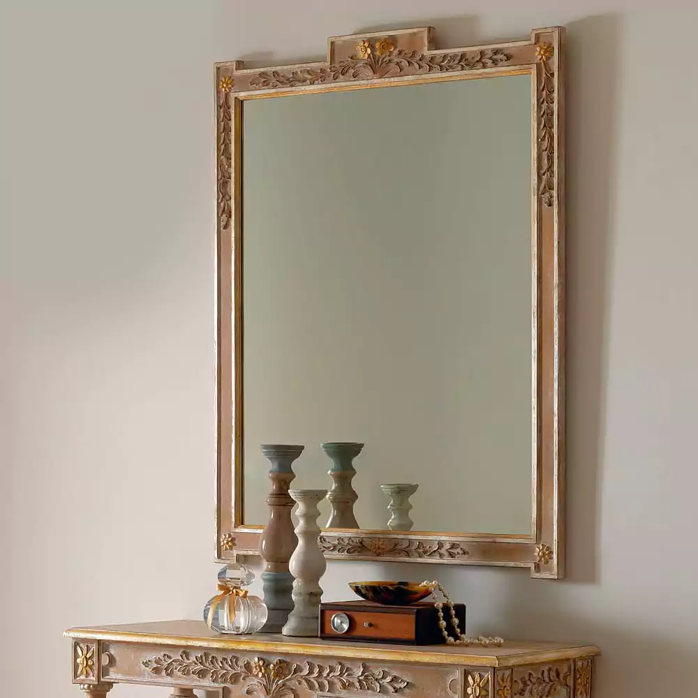 Sidqa Sandy French Finish Console and Rectangular Mirror Set