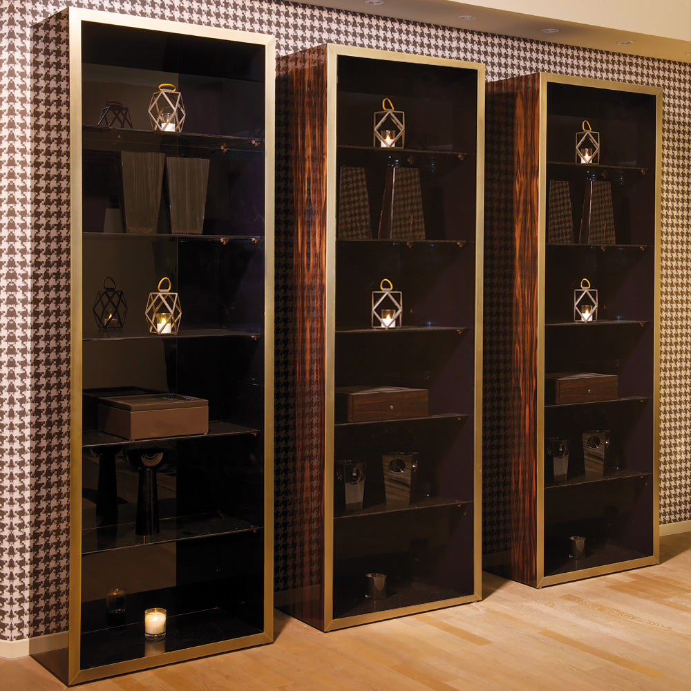 Mahogany Veneer Display Cabinet with Antique Gold Accents