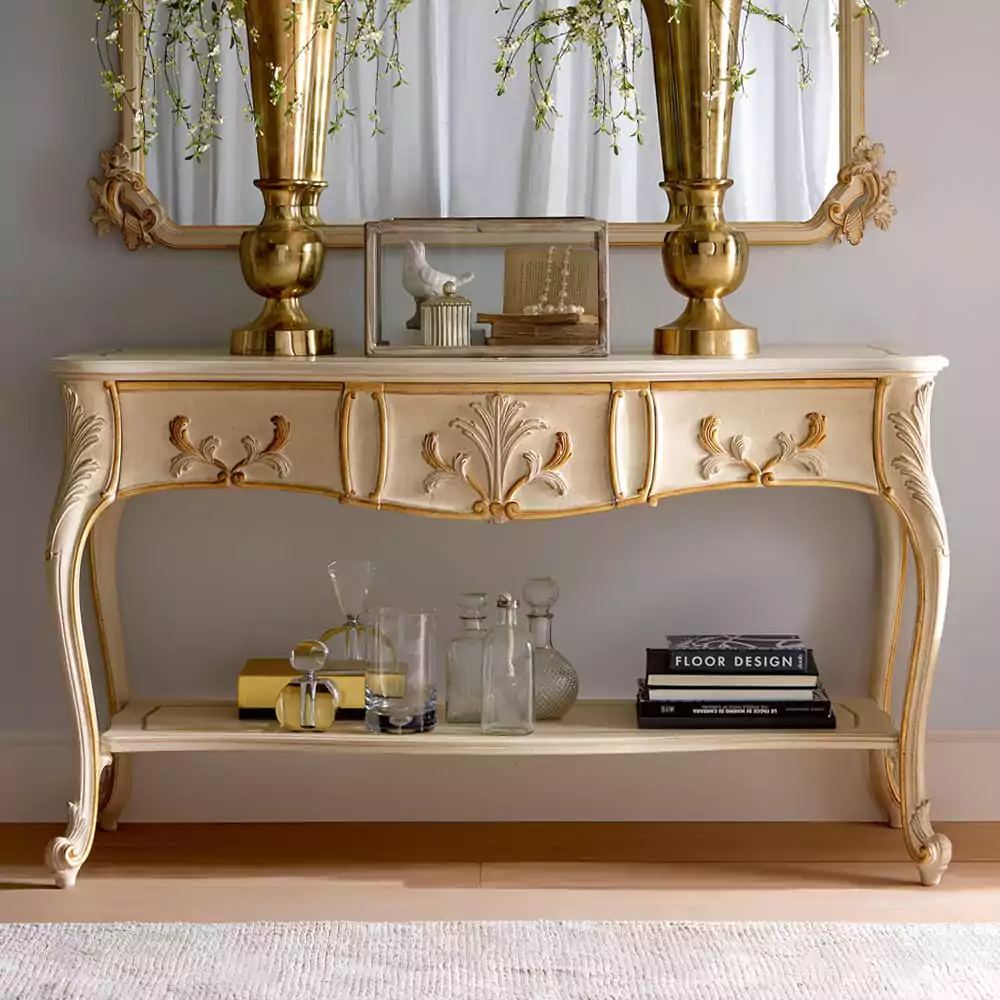 Sidqa Wide Ivory Beige Console and Mirror Set