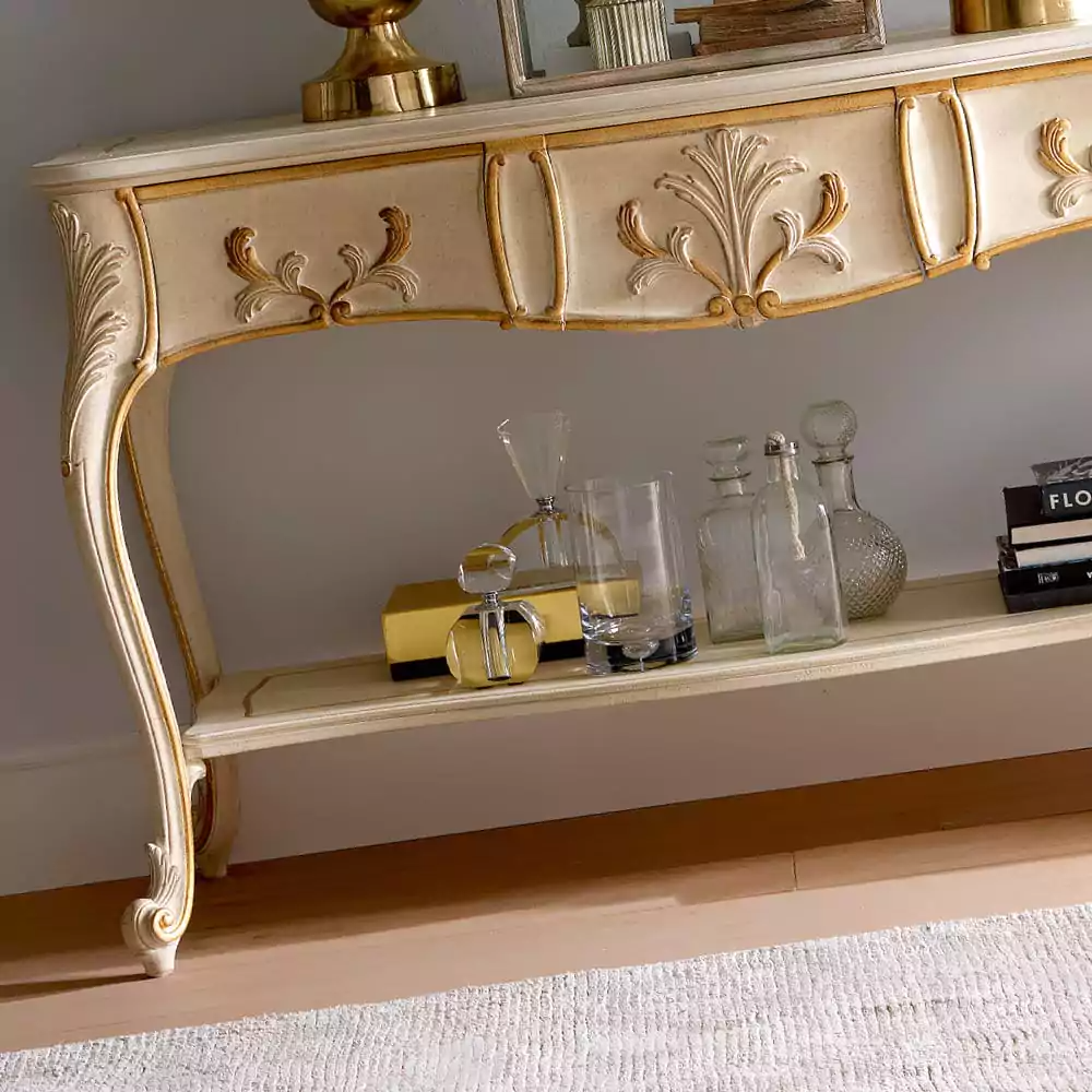 Sidqa Wide Ivory Beige Console and Mirror Set