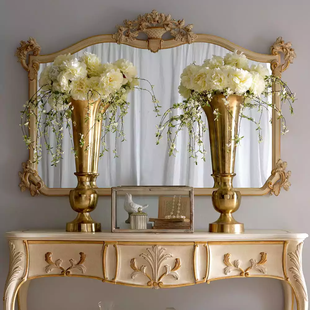 Sidqa Wide Ivory Beige Console and Mirror Set