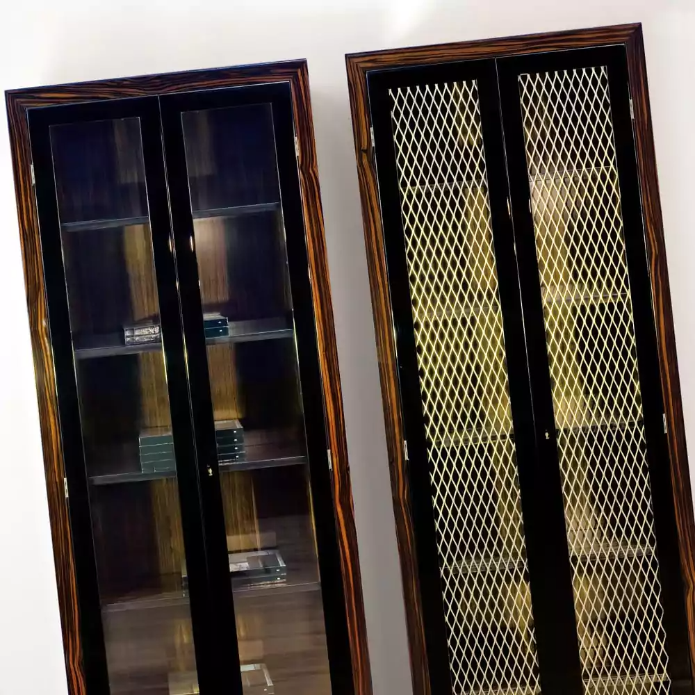 Brown Display Cabinet with Steel Mesh Doors