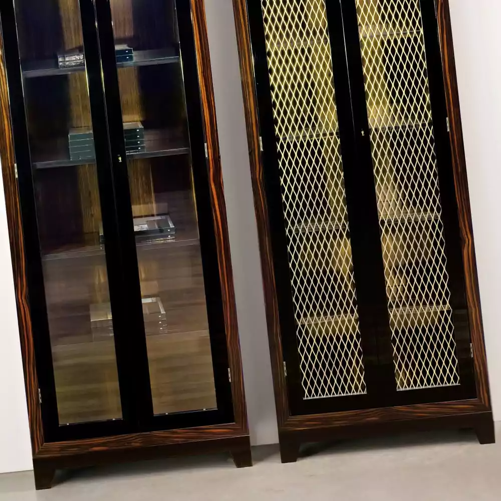 Brown Display Cabinet with Steel Mesh Doors