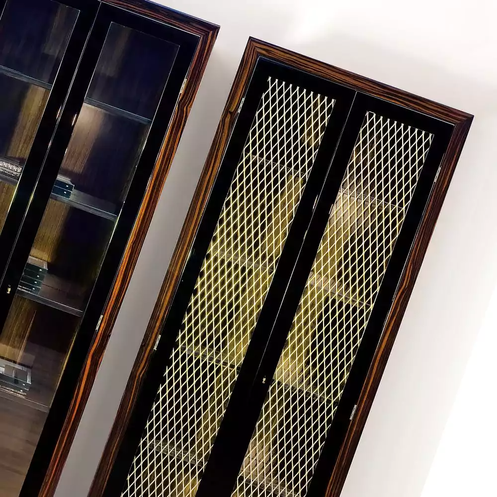 Brown Display Cabinet with Steel Mesh Doors