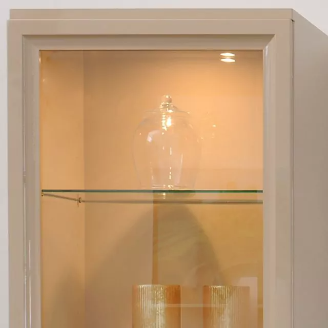 Beige Display Cabinet with Gold Accents