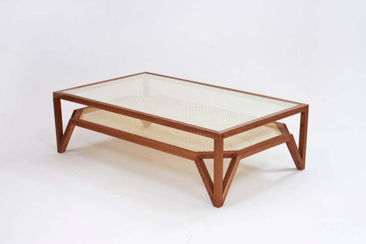 Sidqa Mahogany Double-Decker Cane Coffee Table