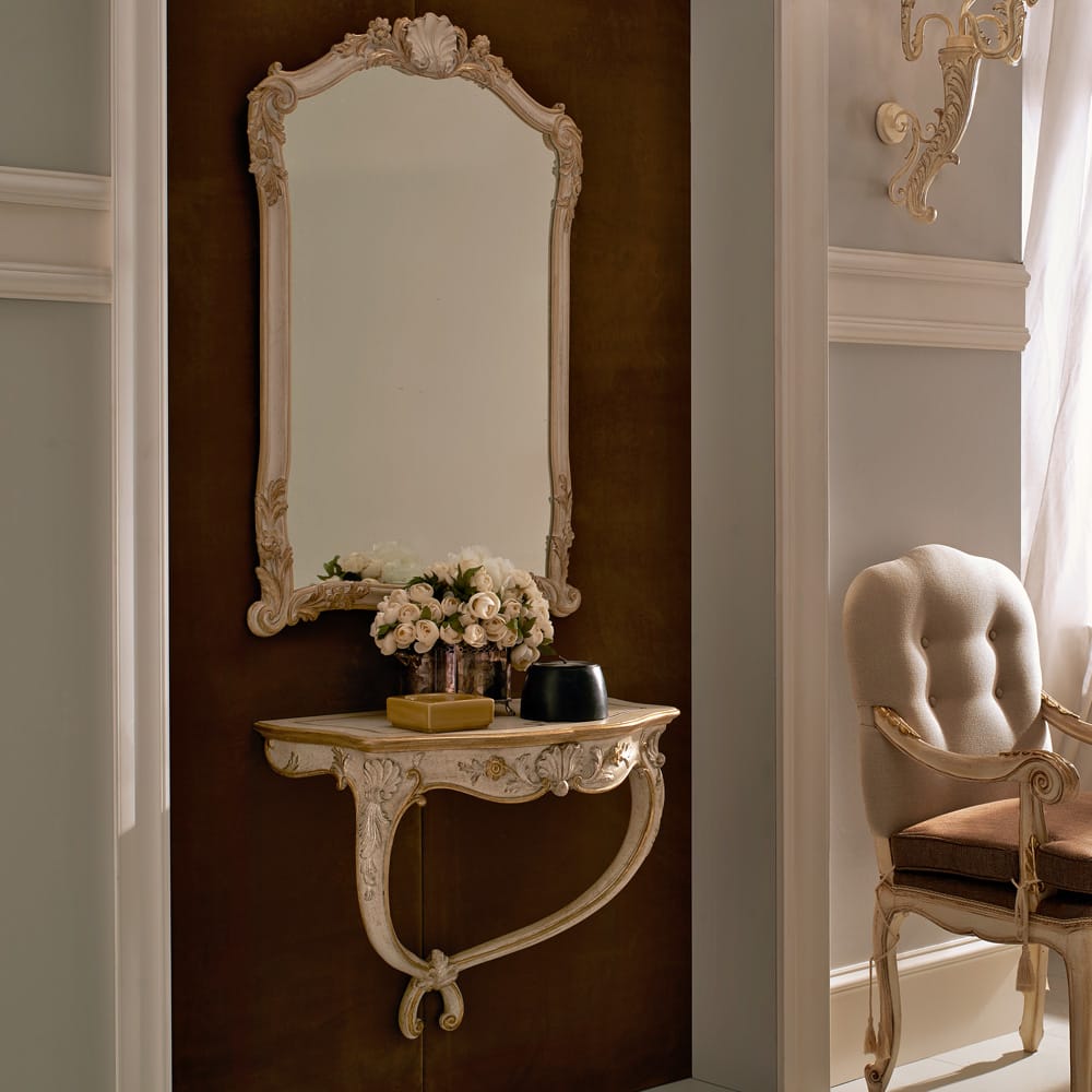 Sidqa Ivory French Wall Mounted Console and Mirror Set