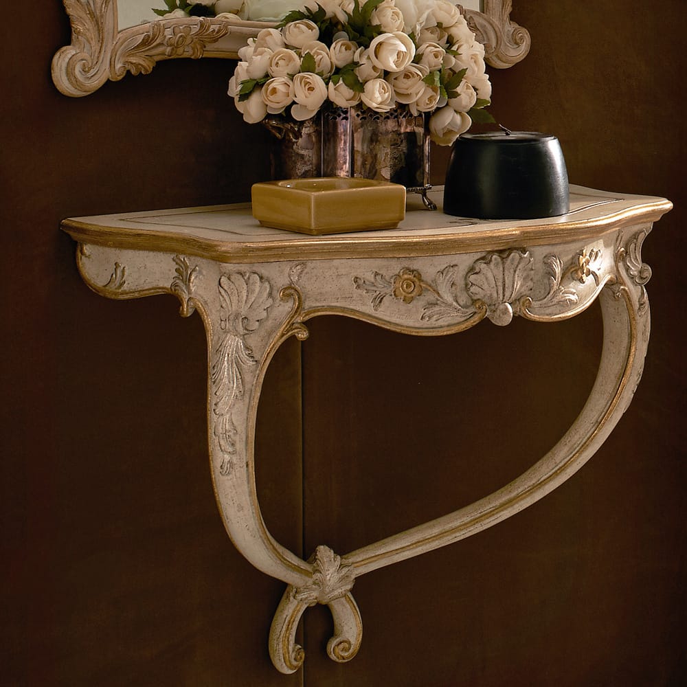 Sidqa Ivory French Wall Mounted Console and Mirror Set