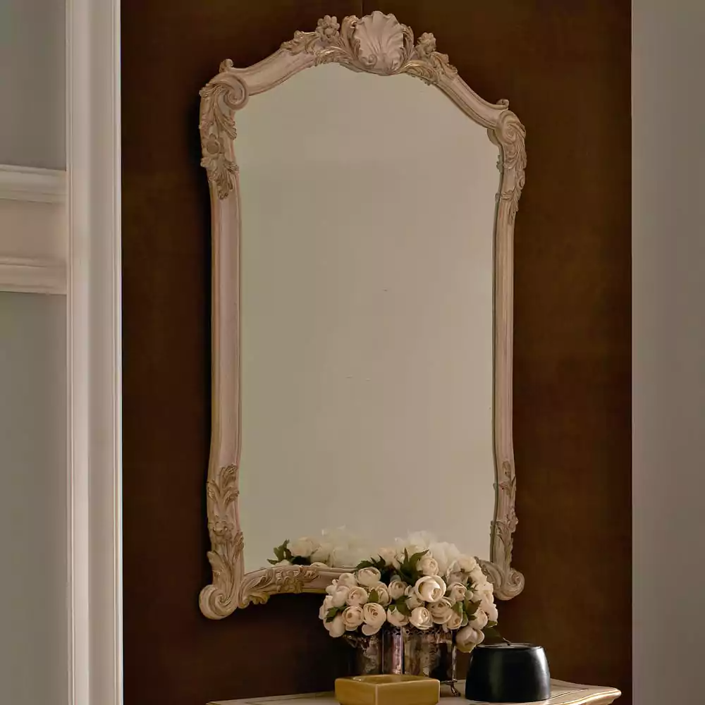 Sidqa Ivory French Wall Mounted Console and Mirror Set