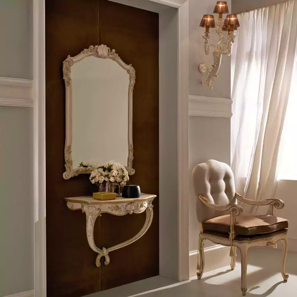 Sidqa Ivory French Wall Mounted Console and Mirror Set