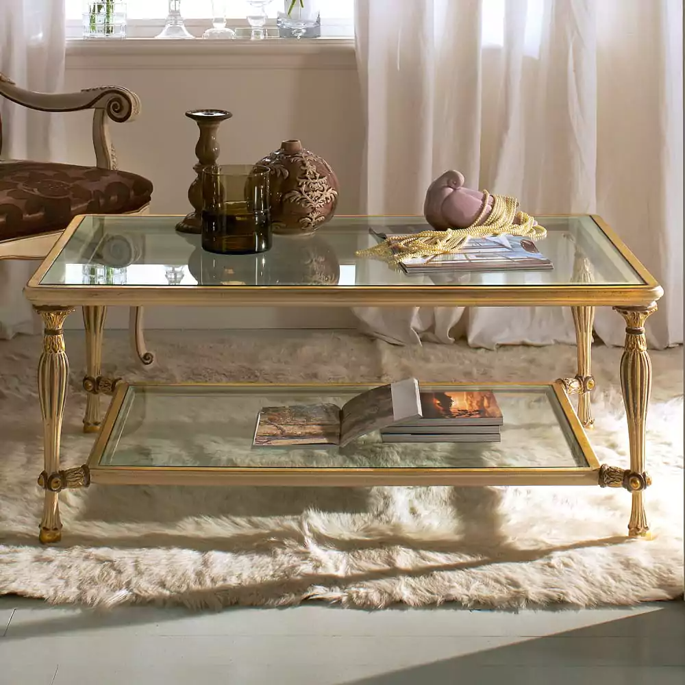 Sidqa Antique Gold Double-Decker Coffee Table