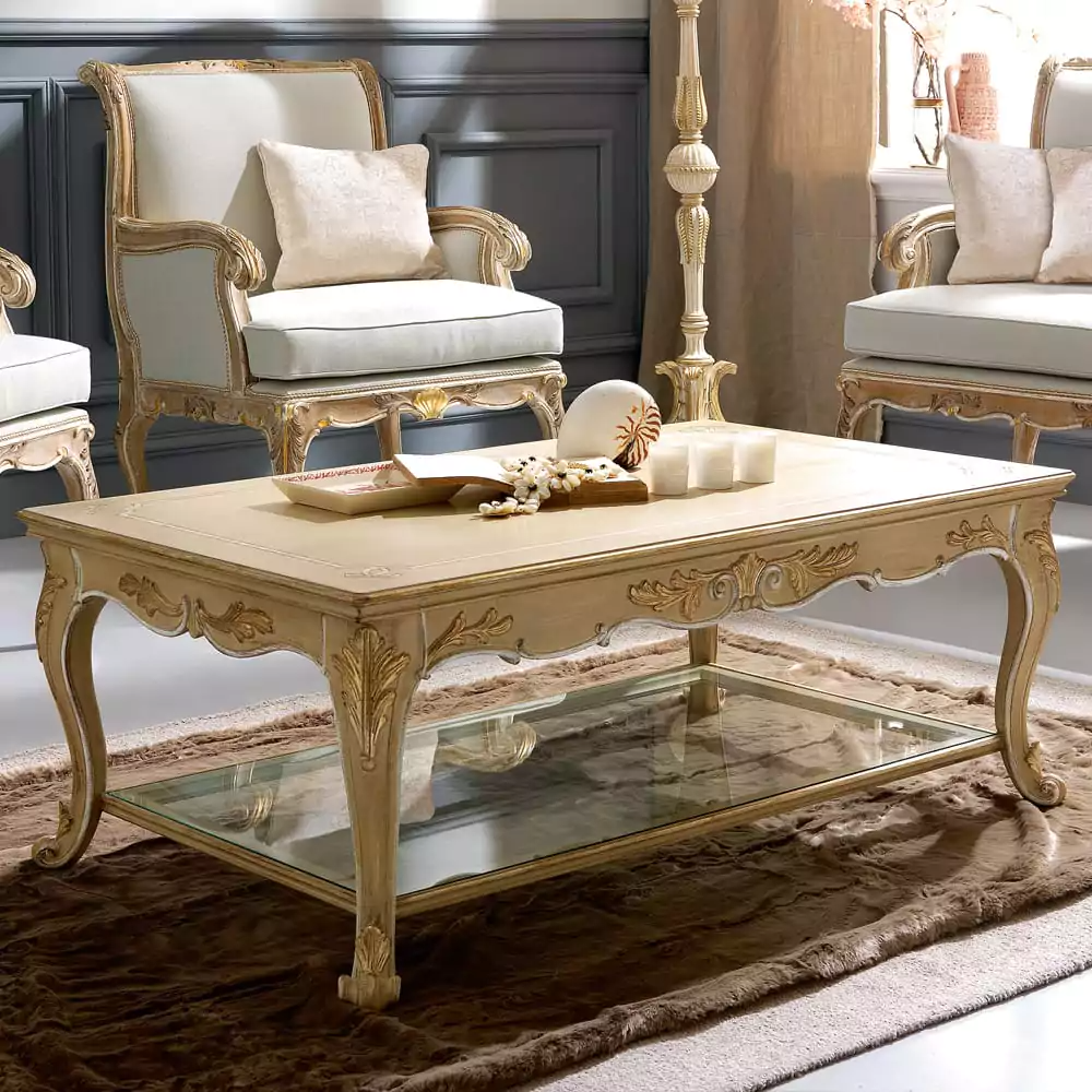 Sidqa Beige French Elegance Double-Decker Coffee Table