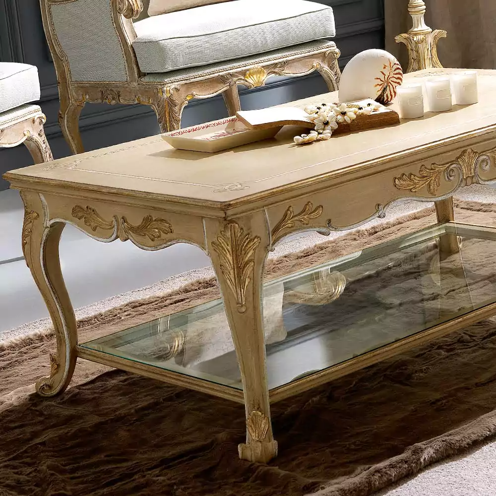 Sidqa Beige French Elegance Double-Decker Coffee Table