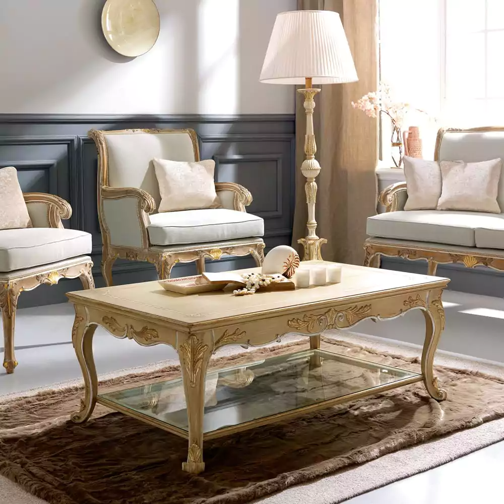 Sidqa Beige French Elegance Double-Decker Coffee Table