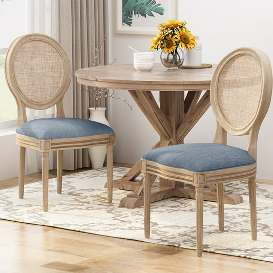 The French Blue Linen Cane Back Dining Chair by Sidqa