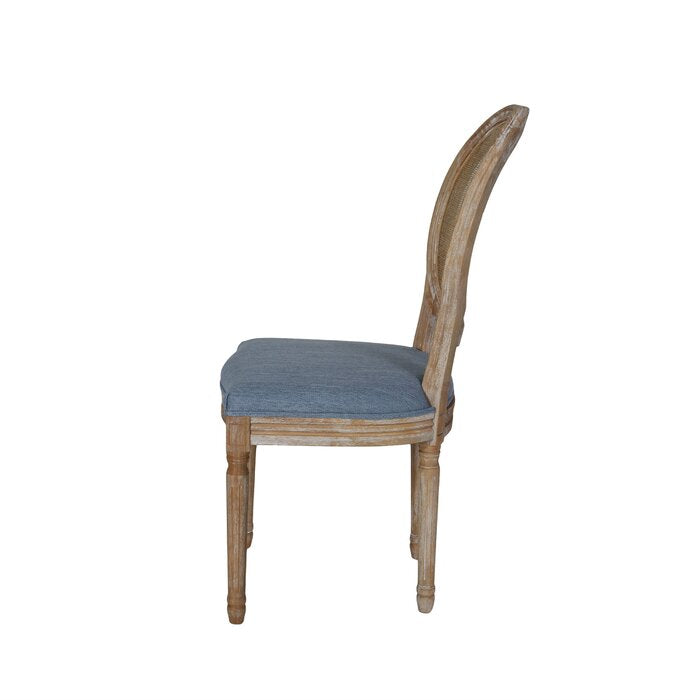 The French Blue Linen Cane Back Dining Chair by Sidqa