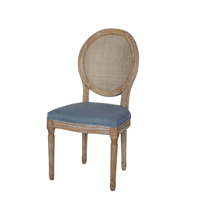 The French Blue Linen Cane Back Dining Chair by Sidqa