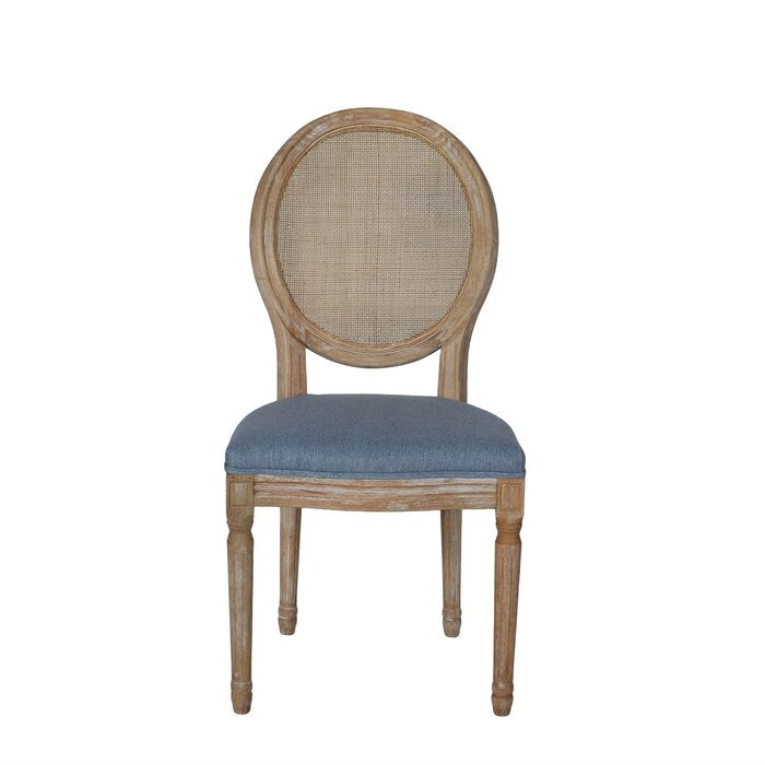 The French Blue Linen Cane Back Dining Chair by Sidqa