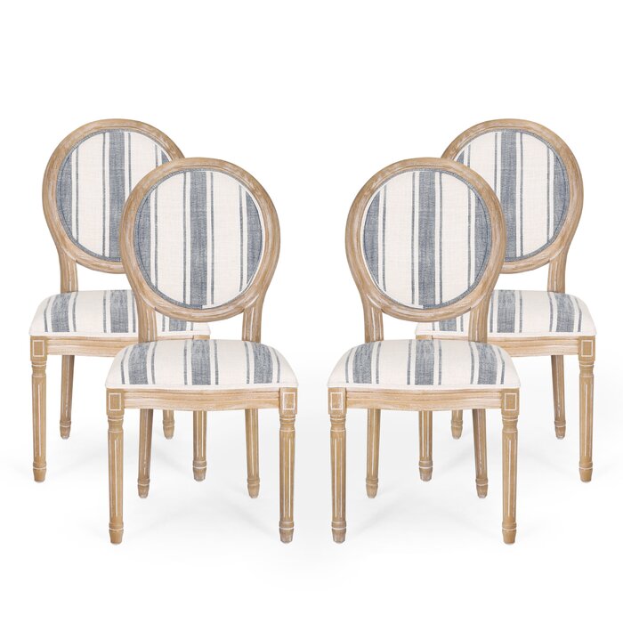 The Distressed Oval Chair in Beige with Blue Lines by Sidqa