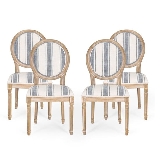 The Distressed Oval Chair in Beige with Blue Lines by Sidqa