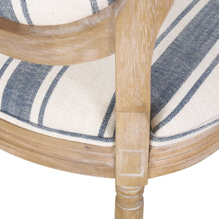 The Distressed Oval Chair in Beige with Blue Lines by Sidqa