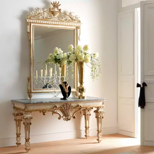 Sidqa Grand Ivory French Console and Mirror Set