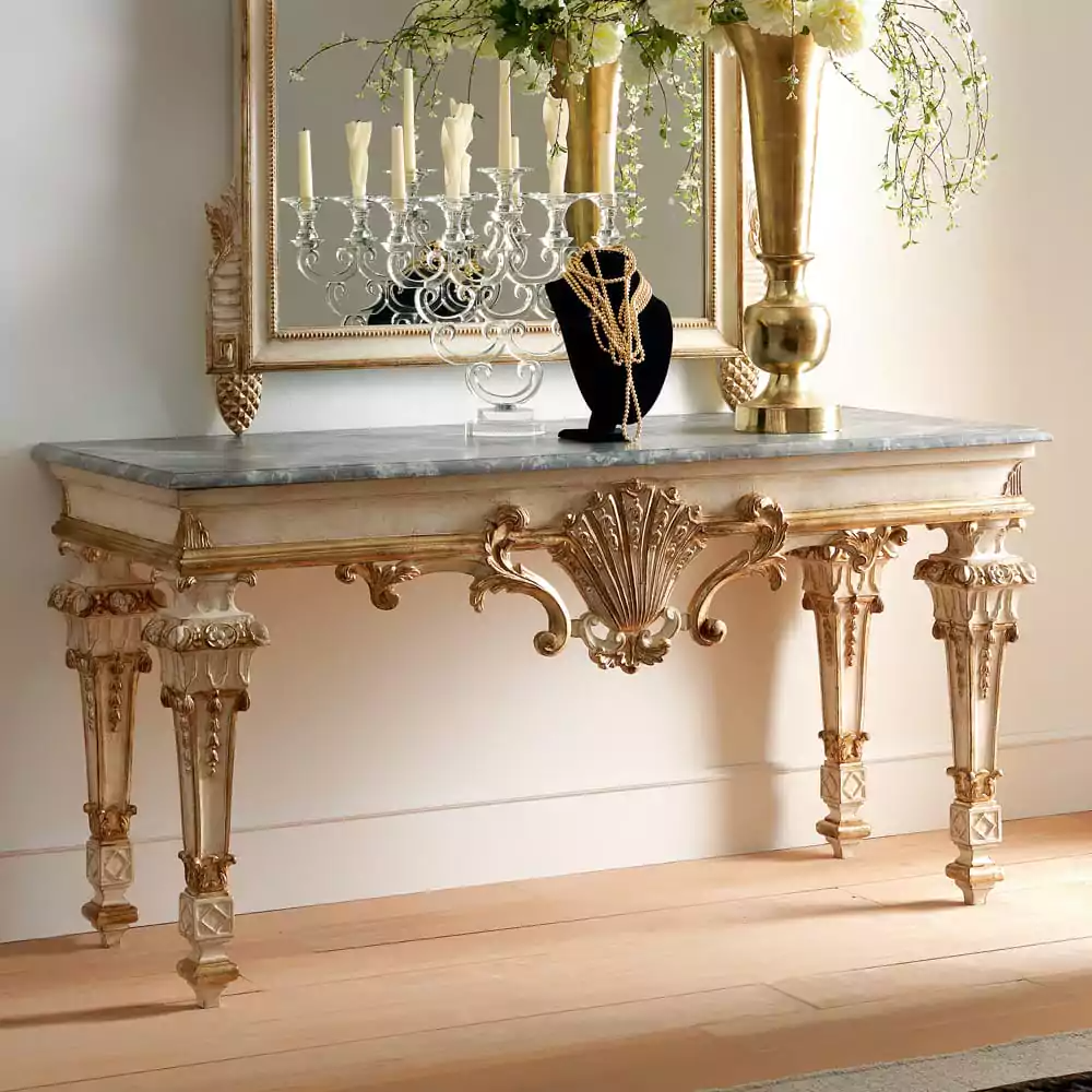 Sidqa Grand Ivory French Console and Mirror Set