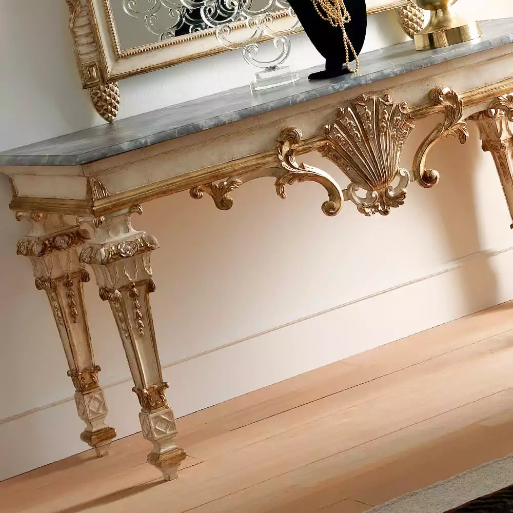 Sidqa Grand Ivory French Console and Mirror Set