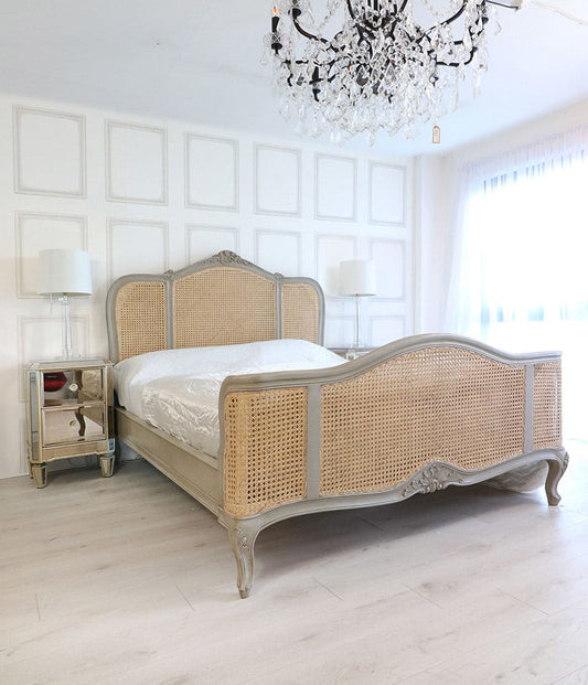 Sidqa Ash Gray Bed with Cane Work