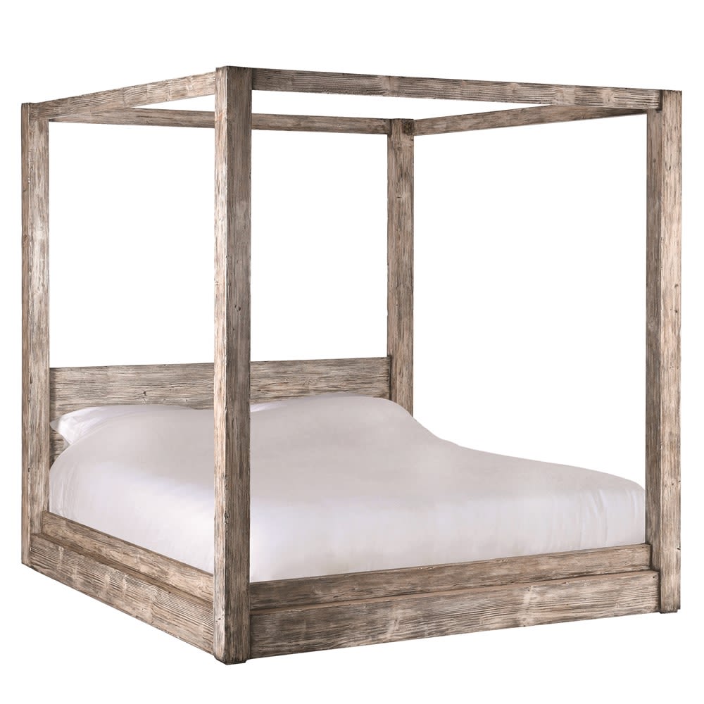 Sidqa Rustic Low Canopy Bed with Zen Pole Design