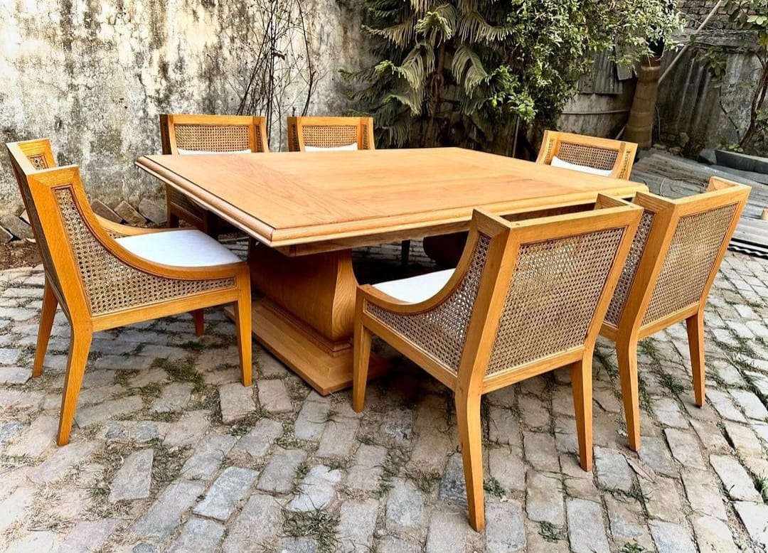 Sidqa Modern Heritage 6-Seater Dining Set with Extra-Large Cane Chairs