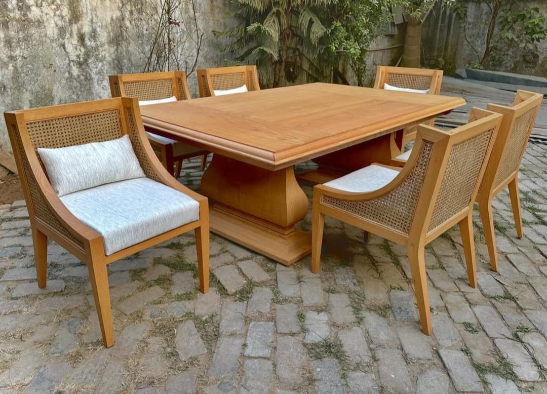 Sidqa Modern Heritage 6-Seater Dining Set with Extra-Large Cane Chairs