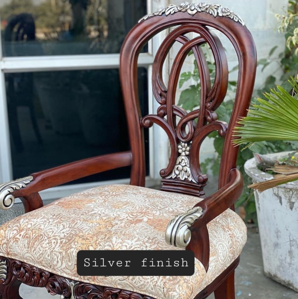 8 Seater Dining set with 95 Sterling Silver work on Chairs.