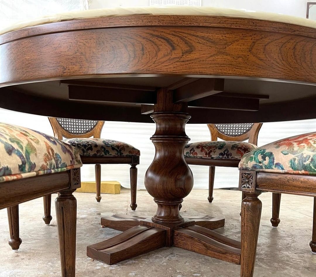 6 Seater Dining Table Round with Cane work on Chairs