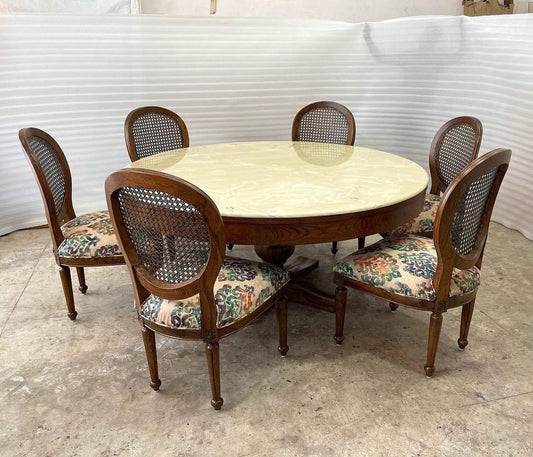 6 Seater Dining Table Round with Cane work on Chairs