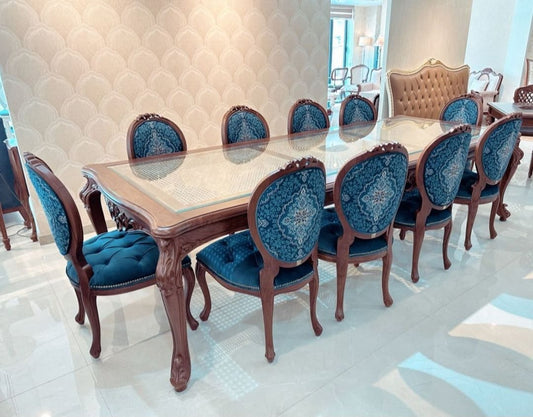 10-Seater Dining Set with Cane Floral Work on Table