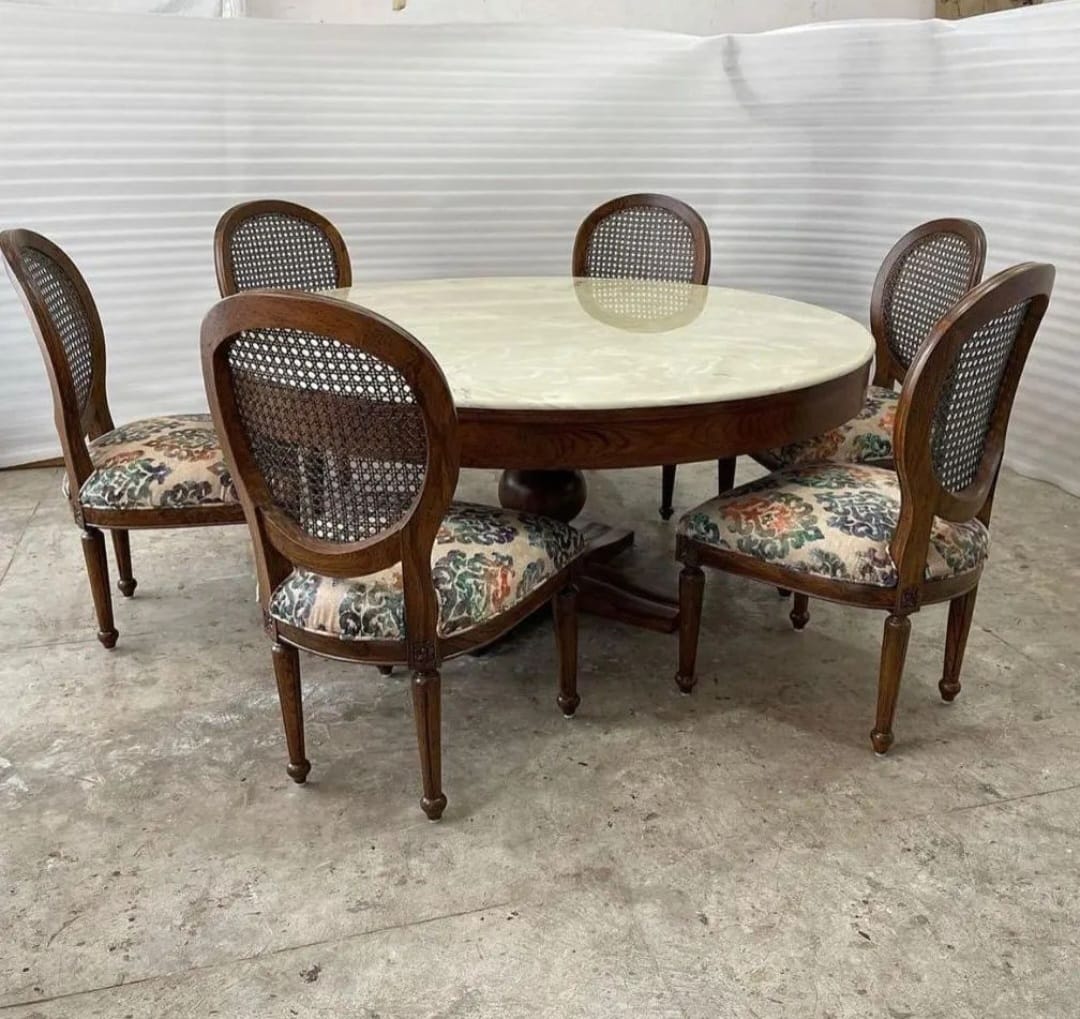 6 Seater Dining Table Round with Cane work on Chairs