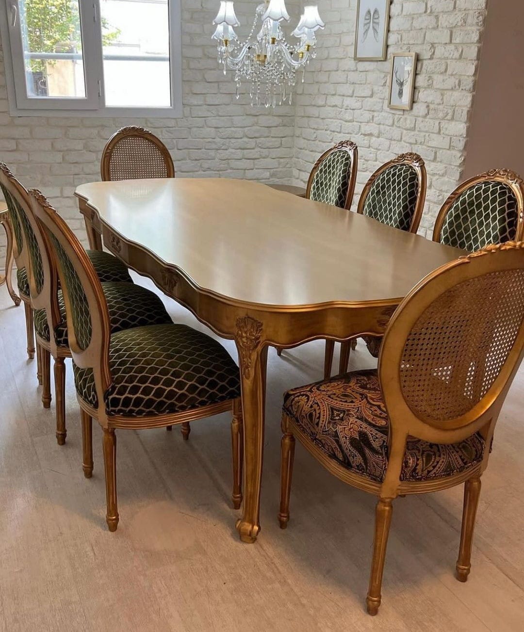 Sidqa Grandeur Gold Finish 8-Seater Dining Set