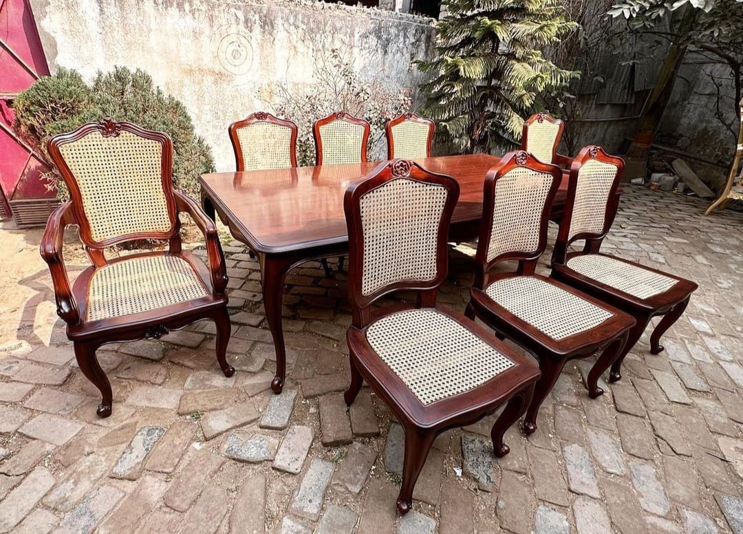 Sidqa Colonial Legacy 8-Seater Dining Set with Full Cane Work Chairs