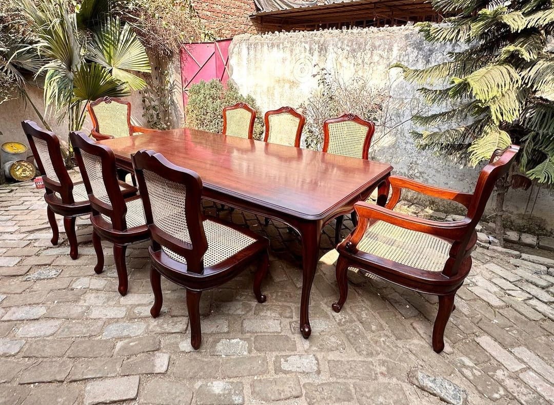 Sidqa Colonial Legacy 8-Seater Dining Set with Full Cane Work Chairs